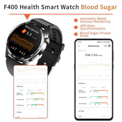 F400  1.55 Inch Screen Smart Watch Support ECG/ Blood Oxygen / Blood Sugar / 150+ Sports Mode, Color: Black Milan - Smart Watches by buy2fix | Online Shopping UK | buy2fix