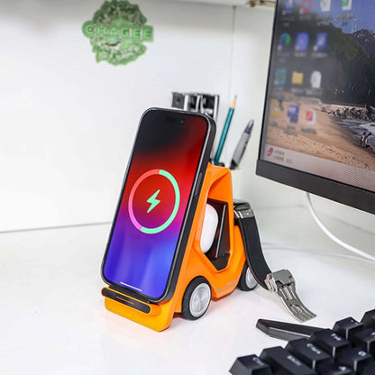 T20S 3-In-1 15W Small Forklift-Shaped Desktop Wireless Charger With LED Atmosphere Light(Orange) - Wireless Charger by buy2fix | Online Shopping UK | buy2fix