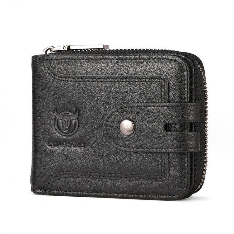 BULL CAPTAIN 232 RFID Anti-Theft Cowhide Men Zipper Wallet Vintage Business Card Holder(Black) - Wallets by BULL CAPTAIN | Online Shopping UK | buy2fix