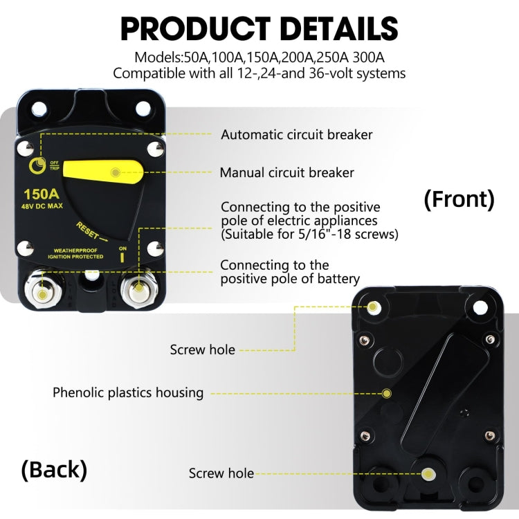 RV Yacht Manual Reset Ignition Protection Fuse Switch With Terminal Accessories, Current: 200A - Fuse by buy2fix | Online Shopping UK | buy2fix