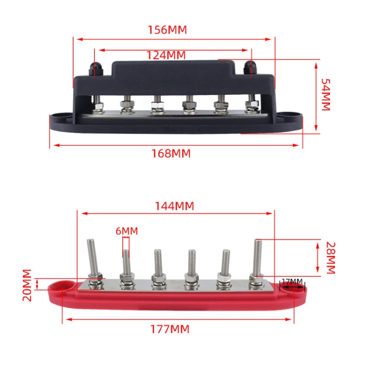 M6 RV Yacht High Current 6-column 250A Base Busbar, Color: Red + Black with Accessories - Fuse by buy2fix | Online Shopping UK | buy2fix