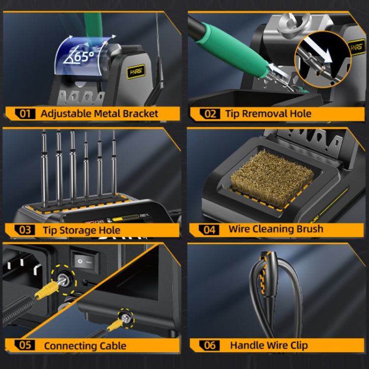 FNIRSI 200W Intelligent Constant Temperature Electric Soldering Iron Station, Set: US Plug F245 Upgrade 6 Heads - Electric Soldering Iron by FNIRSI | Online Shopping UK | buy2fix