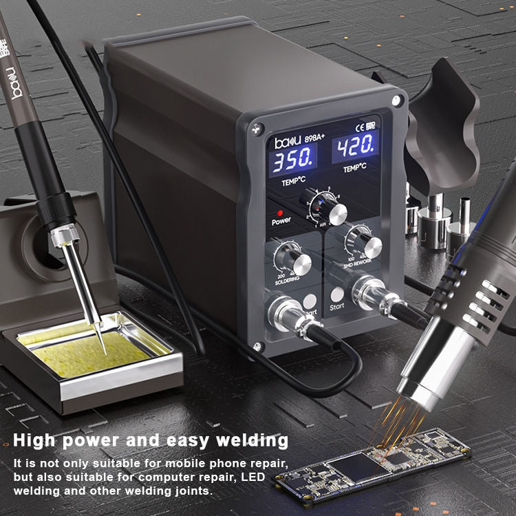 BAKU BA-898A+ 2-In-1 Soldering Station Hot Air Station Adjustable Temperature EU Plug 220V - Electric Soldering Iron by BAKU | Online Shopping UK | buy2fix