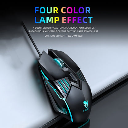 T-WOLF G560 6-keys Cool Breathing Light Gaming Wired Mouse Mechanical Office Silent Mouse(Gray) - Wired Mice by T-WOLF | Online Shopping UK | buy2fix