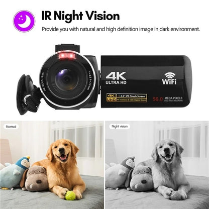 4K  Digital Video Camera 3 Inch IPS Touch Screen 56MP 18X Digital Zoom WiFi Camcorder, Spec: Set 2 - Video Cameras by buy2fix | Online Shopping UK | buy2fix