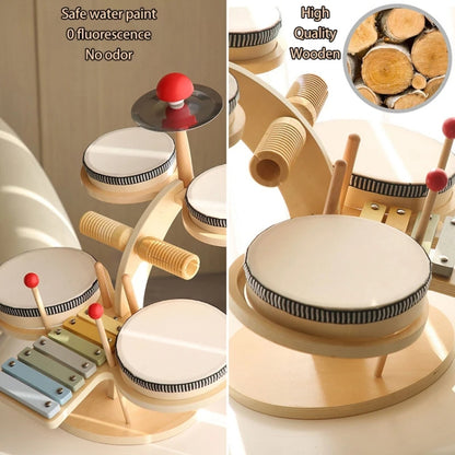 Children Wooden Desktop Music Percussion Toy Baby Early Learning Drum Enlightenment Toy, Style: Multi-function Drum Set - Musical Instrument Toys by buy2fix | Online Shopping UK | buy2fix