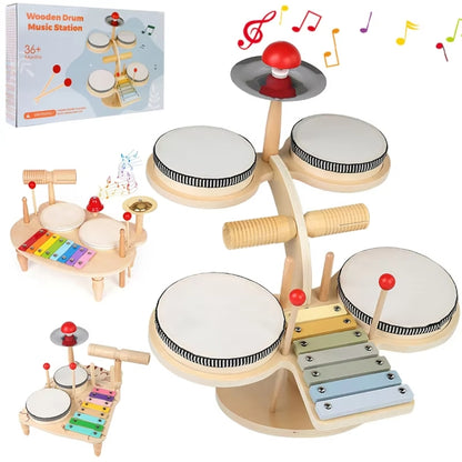 Children Wooden Desktop Music Percussion Toy Baby Early Learning Drum Enlightenment Toy, Style: Multi-function Drum Set - Musical Instrument Toys by buy2fix | Online Shopping UK | buy2fix