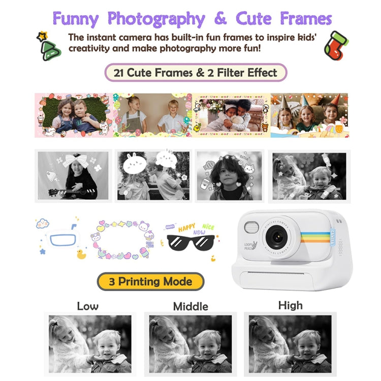 2.0-Inch LED Flash 1080P HD Recording Photo Printing Camera With 3-Rolls Paper, Color: White - Children Cameras by buy2fix | Online Shopping UK | buy2fix