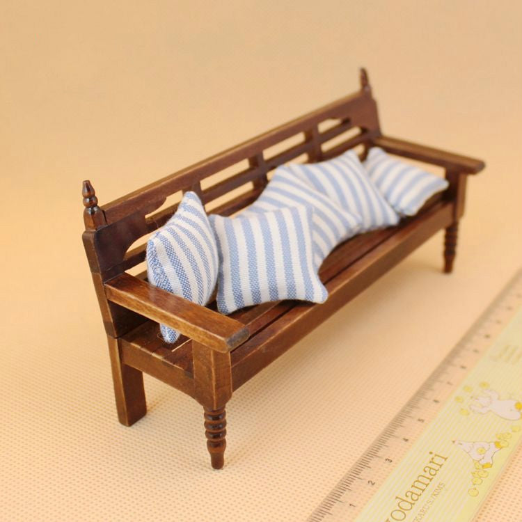 Mini Doll House Furniture Wooden Bench with Pillows - Pretend Play Toys by buy2fix | Online Shopping UK | buy2fix