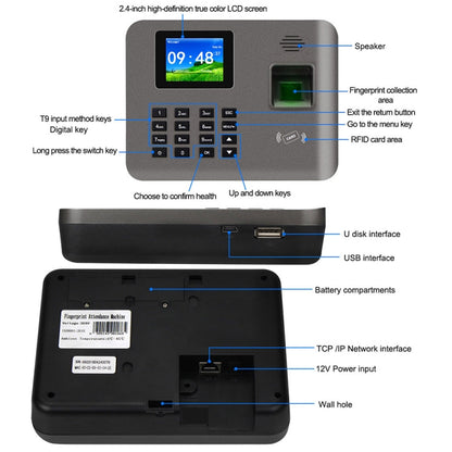 Realand AL321D Fingerprint Time Attendance with 2.4 inch Color Screen & ID Card Function & Battery - Attendance System by Realand | Online Shopping UK | buy2fix