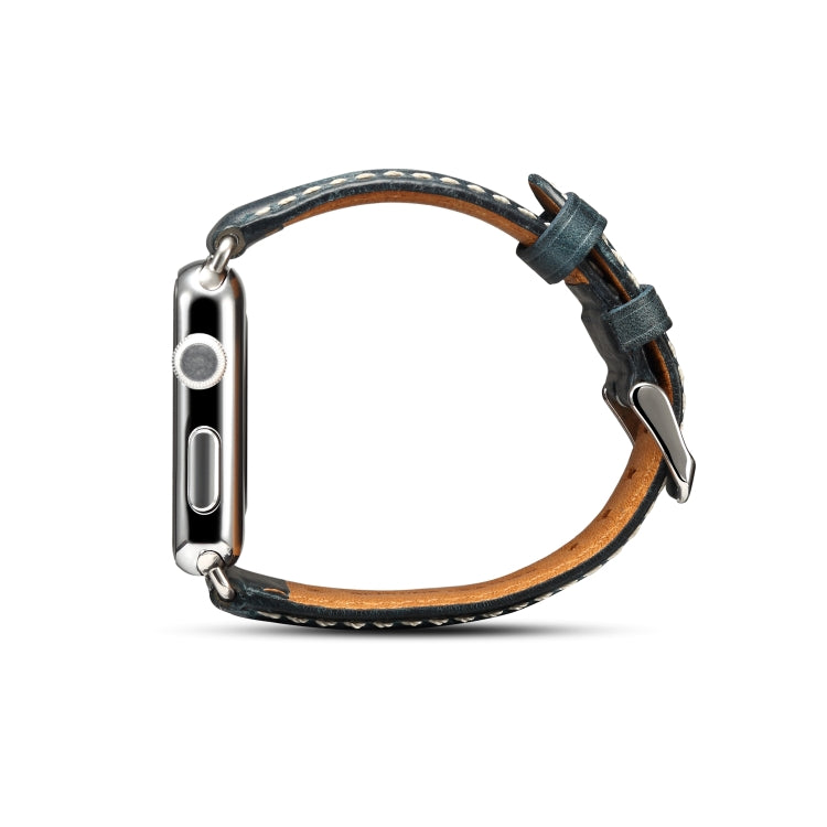 Denior Oil Wax Retro Watch Leather Watch Band for Apple Watch Series 9&8&7 41mm / SE 3&SE 2&6&SE&5&4 40mm / 3&2&1 38mm (Dark Blue) - Watch Bands by Denior | Online Shopping UK | buy2fix