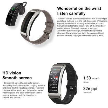 Original Huawei TalkBand B7 Smart Bracelet, 1.53 inch Screen, Support Bluetooth Call / Heart Rate / Blood Oxygen / Sleep Monitoring (Grey) - Wearable Devices by Huawei | Online Shopping UK | buy2fix