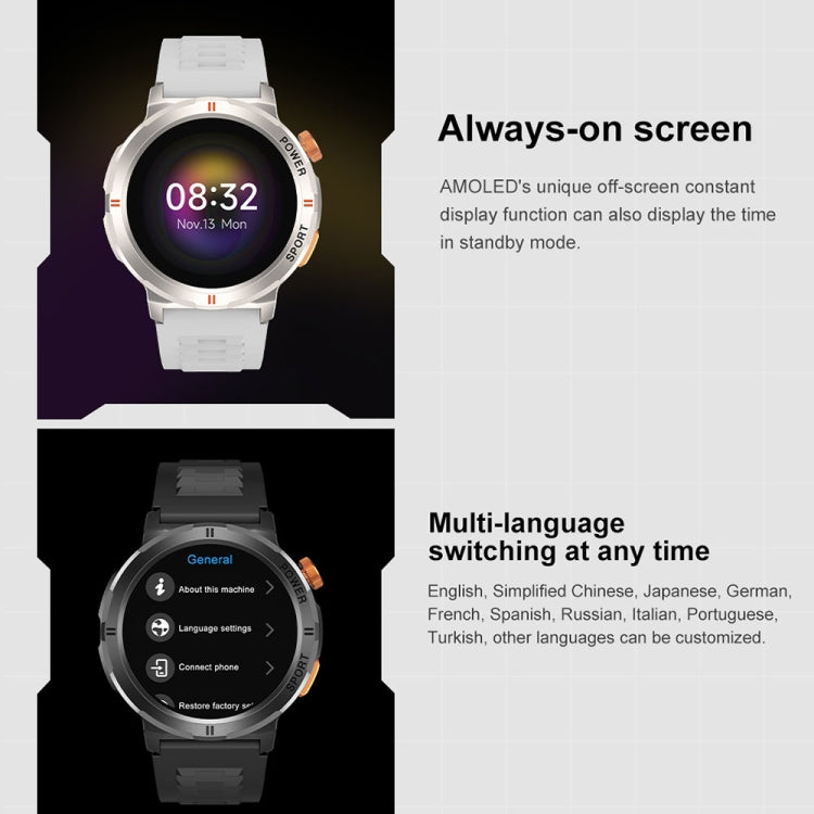 M52 1.43 inch Screen IP68 Waterproof Smart Watch, Support Bluetooth Call / Heart Rate (Silver) - Smart Watches by buy2fix | Online Shopping UK | buy2fix