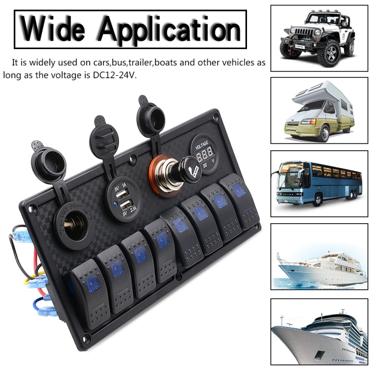 5Pin Multi-function Combination Switch Panel Voltmeter + Cigarette Lighter + Double Lights 8 Way Switches + Dual USB Charger + Cigarette Lighter Socketfor Car RV Marine Boat - In Car by buy2fix | Online Shopping UK | buy2fix