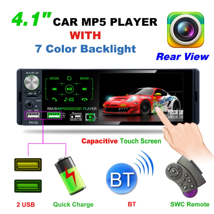 P5130 HD 1 Din 4.1 inch Car Radio Receiver MP5 Player, Support FM & AM & Bluetooth & TF Card, with Steering Wheel Remote Control - Car MP3 & MP4 & MP5 by buy2fix | Online Shopping UK | buy2fix