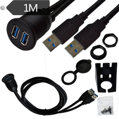 1m Flush Mount USB 3.0 Dock Car Ship Motorcycle Dashboard Panel Male to Female Data Waterproof Extension Cord(Black) - In Car by buy2fix | Online Shopping UK | buy2fix