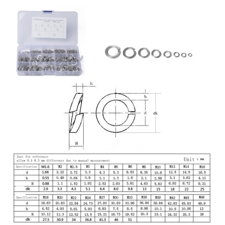 275 PCS Stainless Steel Spring Lock Washer Assorted Kit M2-M16 for Car / Boat / Home Appliance - In Car by buy2fix | Online Shopping UK | buy2fix