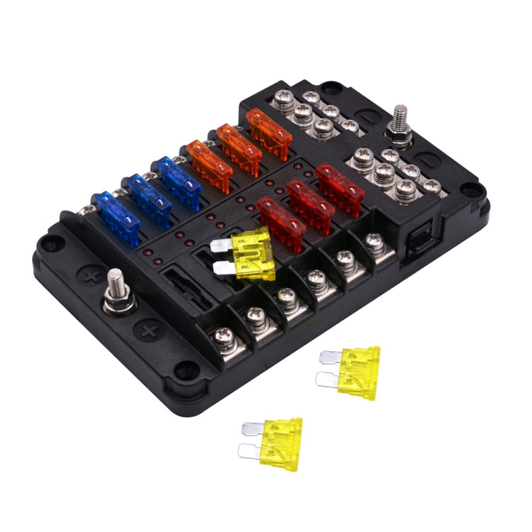 Independent Positive and Negative 1 in 12 Out 12 Way Circuit Blade Fuse Box Fuse Holder Kits with LED Warning Indicator for Auto Car Truck Boat - In Car by buy2fix | Online Shopping UK | buy2fix