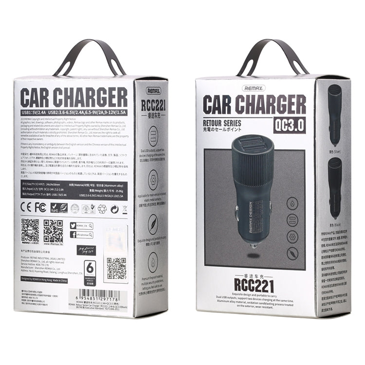 REMAX RCC221 Retour Series QC3.0 Dual USB Car Charger(Tarnish) - In Car by REMAX | Online Shopping UK | buy2fix