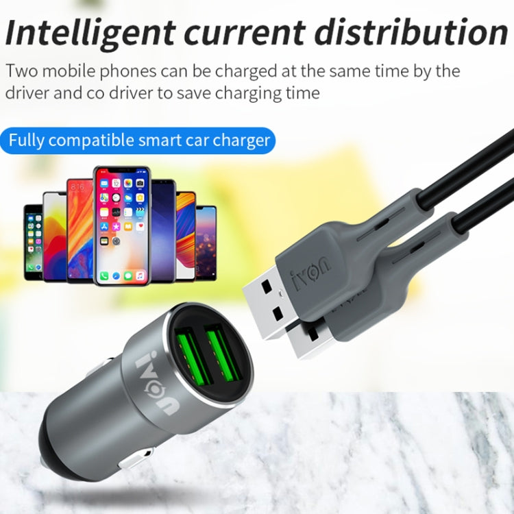 IVON CC38 2.4A Dual USB Car Charger + 1m USB to 8 Pin Fast Charge Data Cable Set - In Car by IVON | Online Shopping UK | buy2fix