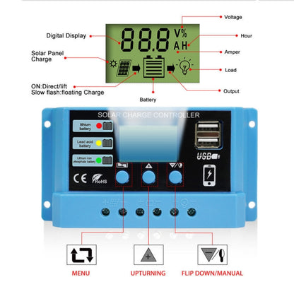 10A Solar Charge Controller 12V / 24V Lithium Lead-Acid Battery Charge Discharge PV Controller, with Indicator Light - In Car by buy2fix | Online Shopping UK | buy2fix