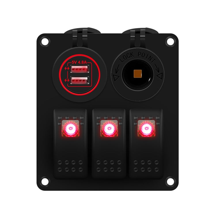 Multi-functional Combination Switch Panel 12V / 24V 3 Way Switches + Dual USB Charger for Car RV Marine Boat (Red Light) - In Car by buy2fix | Online Shopping UK | buy2fix