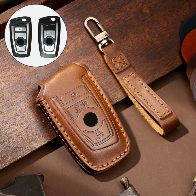 Hallmo Car Cowhide Leather Key Protective Cover Key Case for Old BMW(Brown) - Car Key Cases by Hallmo | Online Shopping UK | buy2fix