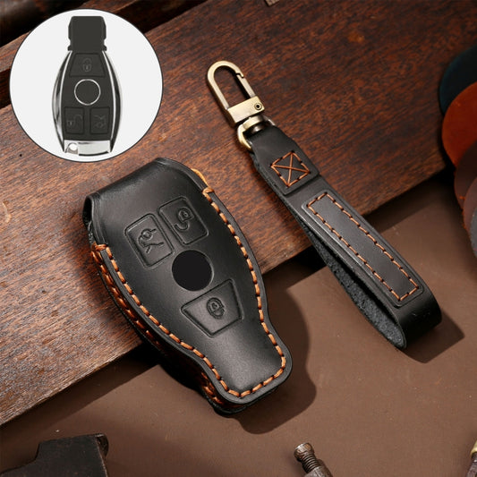 Hallmo Car Cowhide Leather Key Protective Cover Key Case for Old Mercedes-Benz E300L(Black) - Car Key Cases by Hallmo | Online Shopping UK | buy2fix