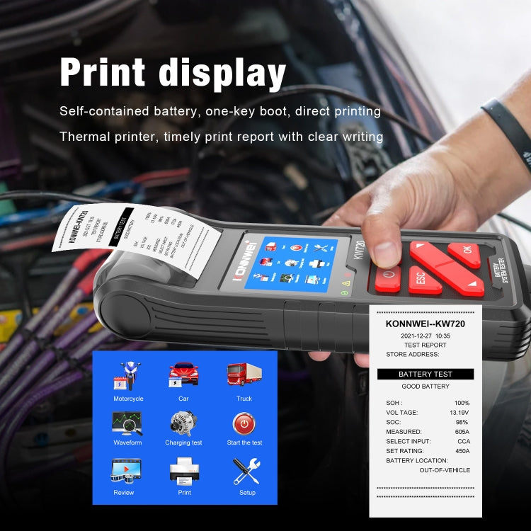 KONNWEI KW720 Car 3.2 inch 6V-24V Lead-acid Battery Tester with Printer - Code Readers & Scan Tools by KONNWEI | Online Shopping UK | buy2fix