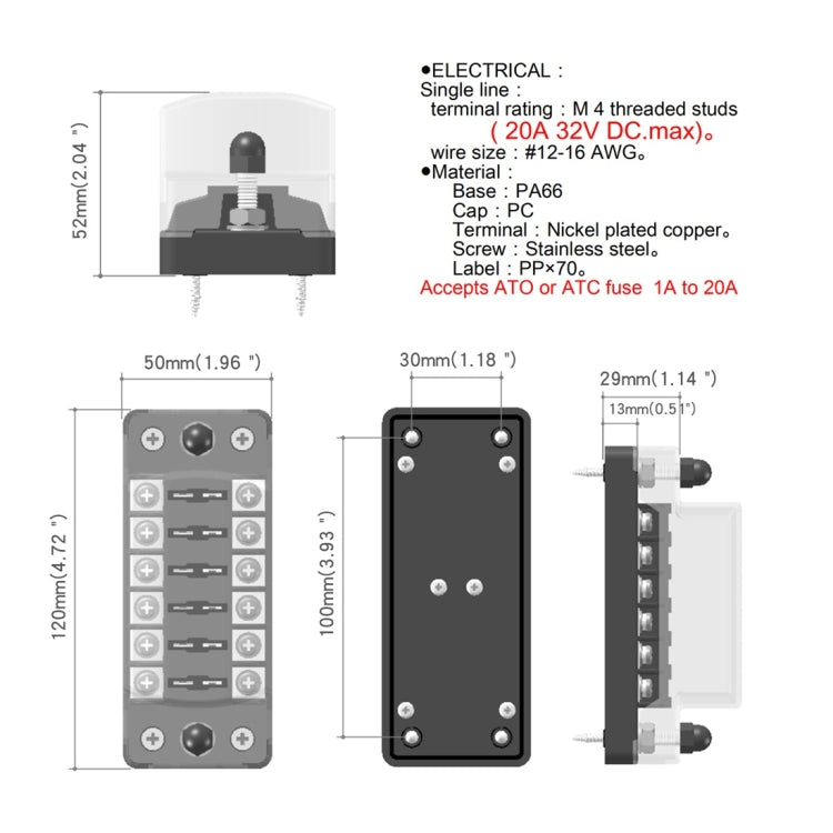 ZH-979A1 FB1903 1 In 1 Out 6 Ways No Distinction Positive Negative Fuse Box with 12 Fuses for Auto Car Truck Boat - In Car by buy2fix | Online Shopping UK | buy2fix