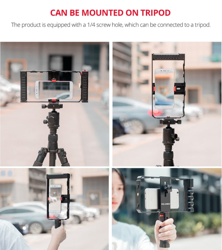 YELANGU PC02A Vlogging Live Broadcast Plastic Cage Video Rig Filmmaking Stabilizer Bracket for iPhone, Galaxy, Huawei, Xiaomi, HTC, LG, Google, and Other Smartphones(Black) - Consumer Electronics by YELANGU | Online Shopping UK | buy2fix