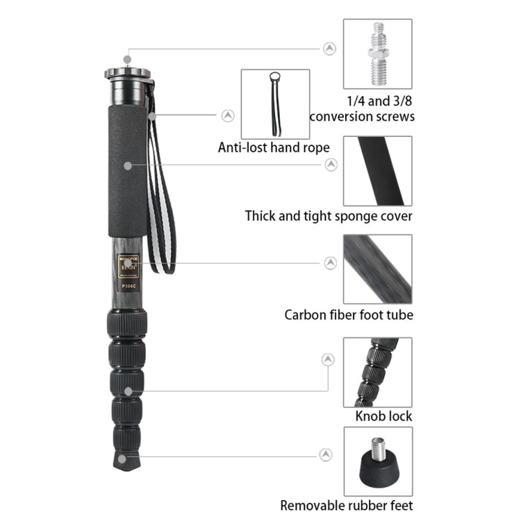 BEXIN P306C Portable Travel Outdoor DSLR Camera Carbon Fiber Monopod Holder (Black) - Camera Accessories by BEXIN | Online Shopping UK | buy2fix