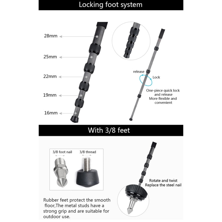 BEXIN MCS285 Portable Travel Outdoor DSLR Camera Carbon Fiber Monopod Holder (Black) - Camera Accessories by BEXIN | Online Shopping UK | buy2fix