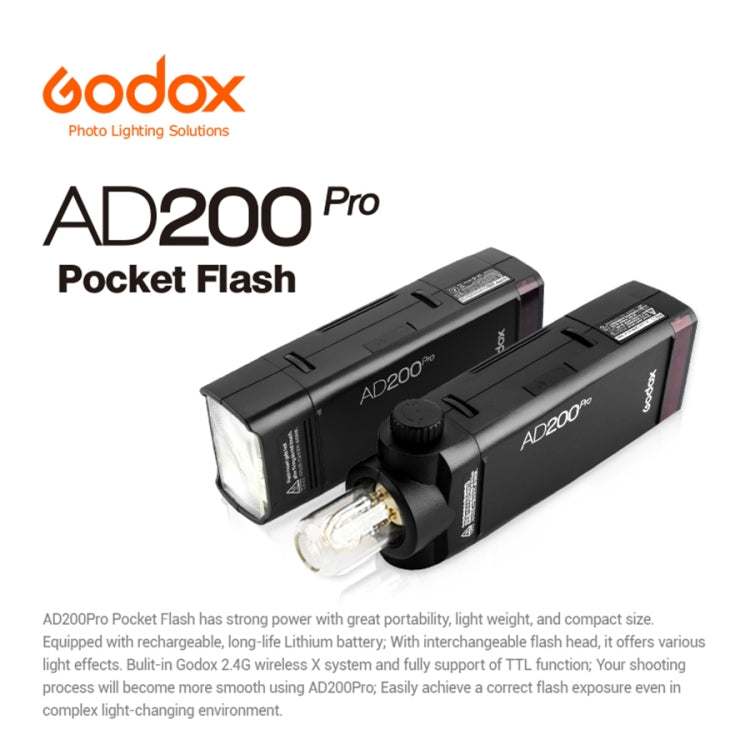 Godox AD200 Pro Pocket Flash Light  TTL HSS 2.4G Wireless X System Outdoor Flash Speedlight(US Plug) - Camera Accessories by Godox | Online Shopping UK | buy2fix