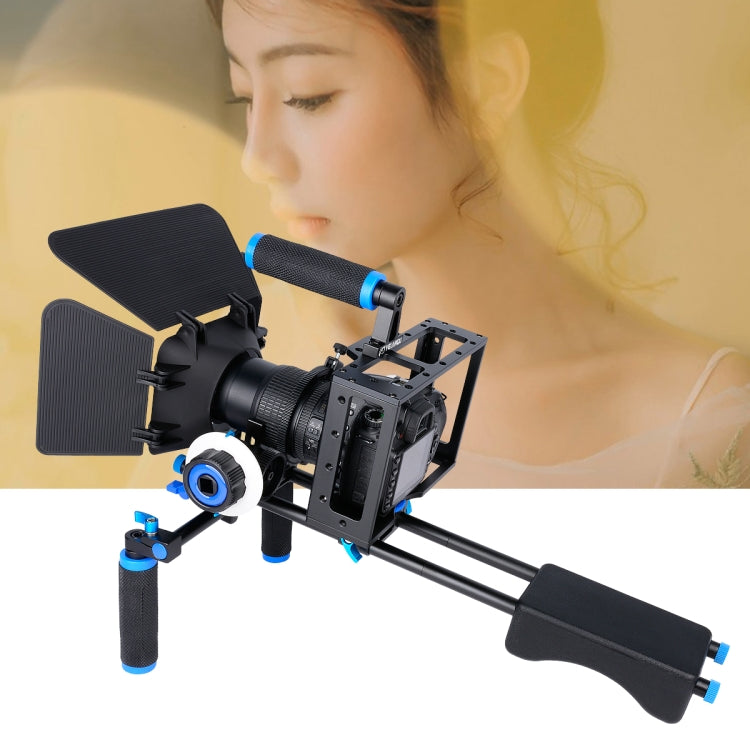 YELANGU D222 Dual Handles Camera Shoulder Mount + Camera Cage Stabilizer Kit with Matte Box + Follow Focus for DSLR Camera / Video Camera - Camera Accessories by YELANGU | Online Shopping UK | buy2fix