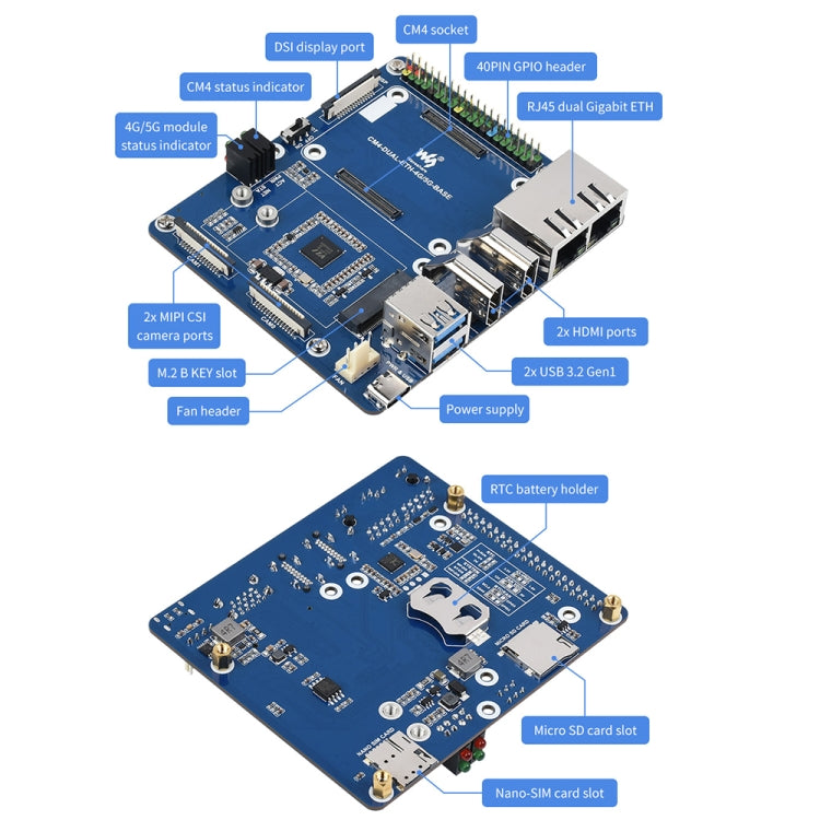 Waveshare Dual Gigabit Ethernet 5G/4G Computer Box with Cooling Fan for Raspberry Pi CM4(EU Plug) - Mini PC Accessories by WAVESHARE | Online Shopping UK | buy2fix