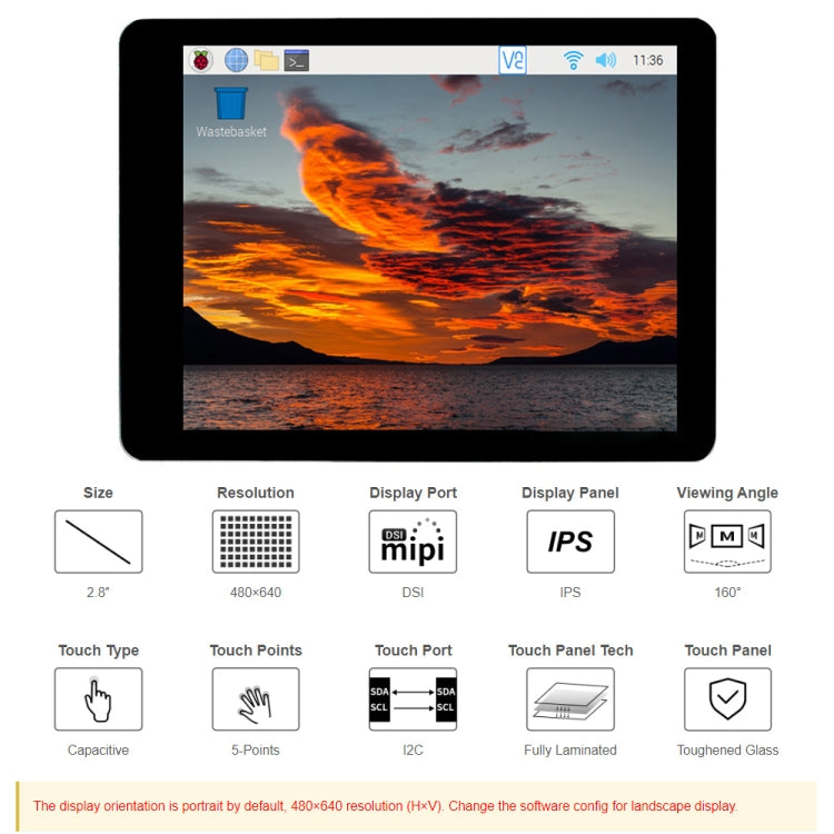 Waveshare 2.8 inch Capacitive Touch Display for Raspberry Pi, 480 x 640, DSI, IPS, Fully Laminated Screen - Modules Expansions Accessories by WAVESHARE | Online Shopping UK | buy2fix