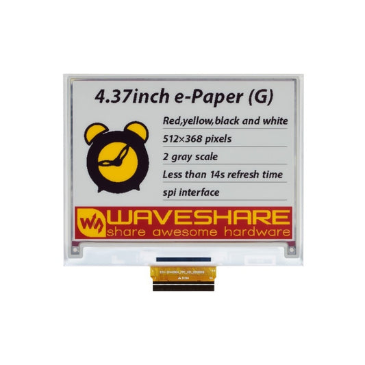 Waveshare 4.37 inch 512 x 368 Pixel Red Yellow Black White E-Paper (G) Raw Display Panel - Consumer Electronics by WAVESHARE | Online Shopping UK | buy2fix