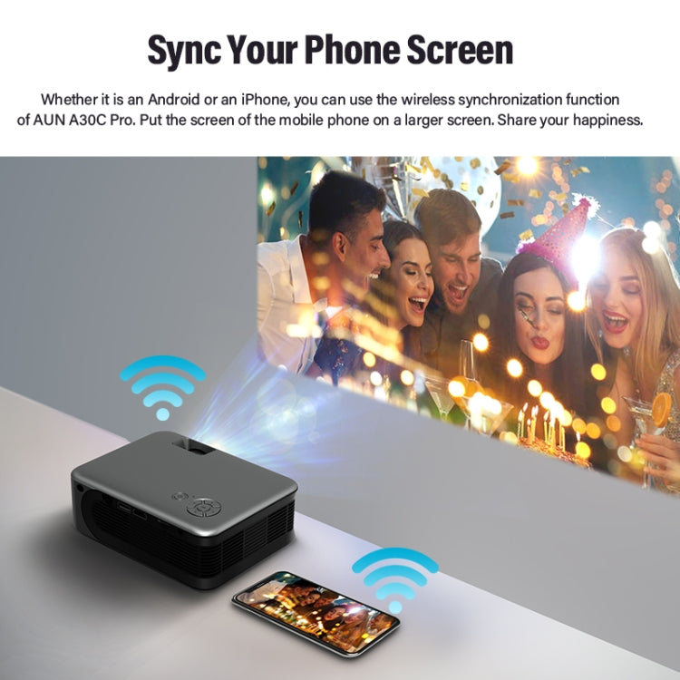 AUN A30C Pro 480P 3000 Lumens Sync Screen with Battery Version Portable Home Theater LED HD Digital Projector (UK Plug) - LED Projector by AUN | Online Shopping UK | buy2fix