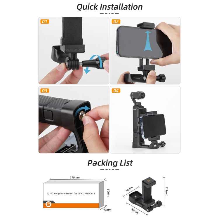 For DJI OSMO Pocket 3 Sunnylife Front Phone Holder Mount Handheld Tripod Expansion Brackets (Black) - Mount & Holder by Sunnylife | Online Shopping UK | buy2fix