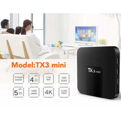 TX3 Mini 4K*2K Display HD Smart TV BOX Player with Remote Controller, Android 7.1 OS Amlogic S905W up to 2.0 GHz, Quad core ARM Cortex-A53, RAM: 2GB DDR3, ROM: 16GB, Supports WiFi & TF & AV In & DC In, UK Plug(Black) - Consumer Electronics by buy2fix | Online Shopping UK | buy2fix