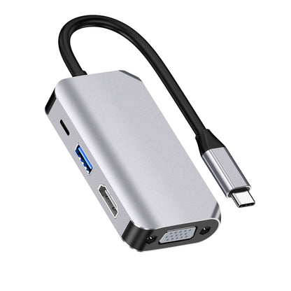 HW-6004 4 In 1 Type-C / USB-C to HDMI + PD + USB 3.0 + VGA Docking Station Adapter Converter(Grey) - Computer & Networking by buy2fix | Online Shopping UK | buy2fix