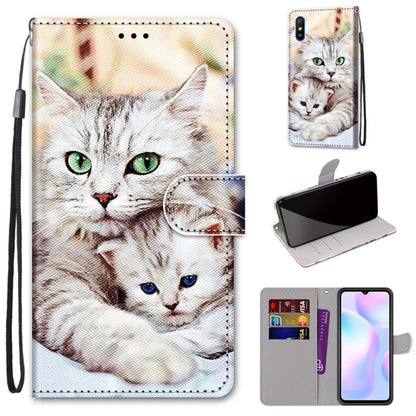 For Xiaomi Redmi 9A Coloured Drawing Cross Texture Horizontal Flip PU Leather Case with Holder & Card Slots & Wallet & Lanyard(Big Cat Holding Kitten) - Xiaomi Cases by buy2fix | Online Shopping UK | buy2fix