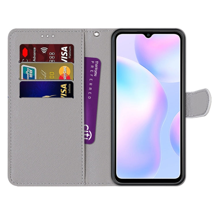 For Xiaomi Redmi 9A Coloured Drawing Cross Texture Horizontal Flip PU Leather Case with Holder & Card Slots & Wallet & Lanyard(Blue Red Butterfly) - Xiaomi Cases by buy2fix | Online Shopping UK | buy2fix