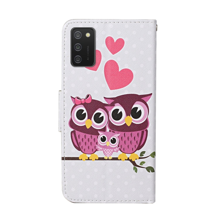 For Samsung Galaxy A02s(EU Edition) Colored Drawing Pattern Horizontal Flip Leather Case with Holder & Card Slots & Wallet & Lanyard(Owl Family) - Galaxy Phone Cases by ViLi | Online Shopping UK | buy2fix