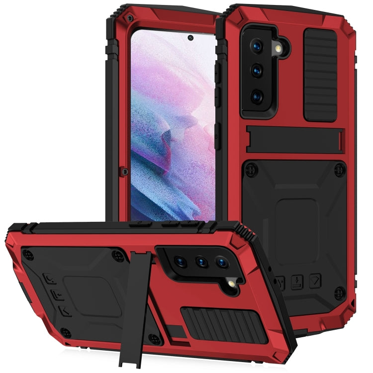 For Samsung Galaxy S21+ 5G R-JUST Shockproof Waterproof Dust-proof Metal + Silicone Protective Case with Holder(Red) - Galaxy S21+ 5G Cases by R-JUST | Online Shopping UK | buy2fix