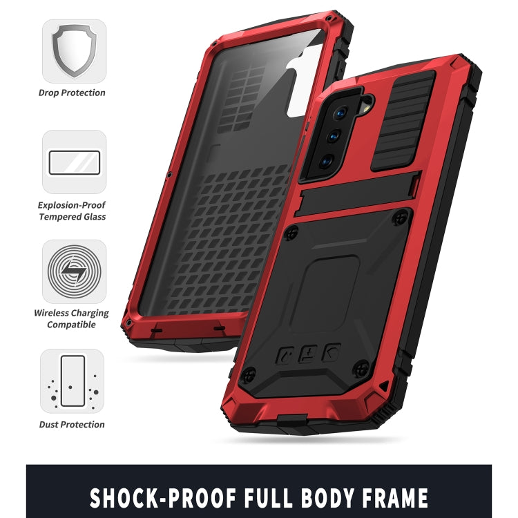 For Samsung Galaxy S21+ 5G R-JUST Shockproof Waterproof Dust-proof Metal + Silicone Protective Case with Holder(Red) - Galaxy S21+ 5G Cases by R-JUST | Online Shopping UK | buy2fix