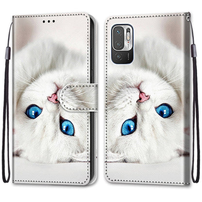 For Xiaomi Redmi Note 10 5G Coloured Drawing Cross Texture Horizontal Flip PU Leather Case with Holder & Card Slots & Wallet & Lanyard(White Kitten) - Xiaomi Cases by buy2fix | Online Shopping UK | buy2fix