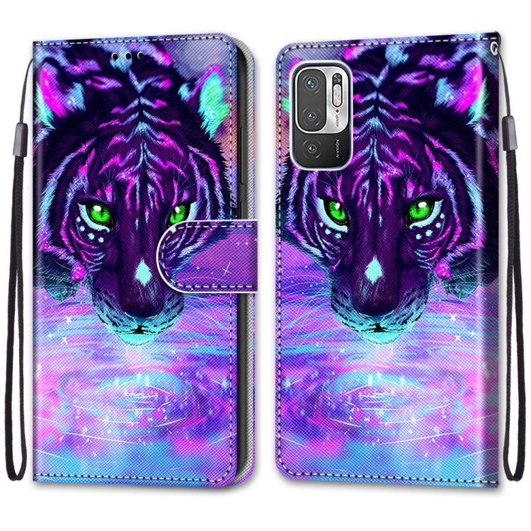 For Xiaomi Redmi Note 10 5G Coloured Drawing Cross Texture Horizontal Flip PU Leather Case with Holder & Card Slots & Wallet & Lanyard(Tiger Drinking Water) - Xiaomi Cases by buy2fix | Online Shopping UK | buy2fix