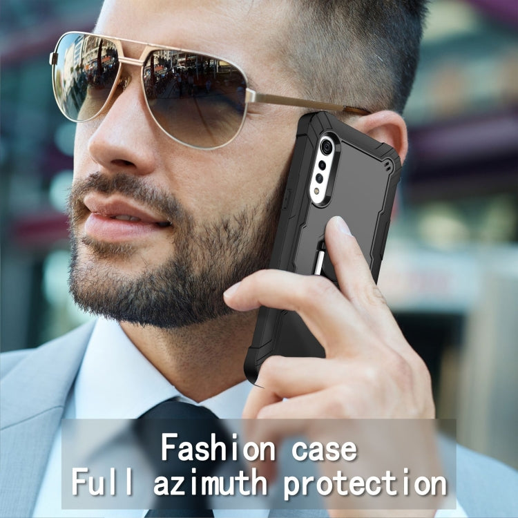 For LG Velvet PC + Rubber 3-layers Shockproof Protective Case with Rotating Holder(Black) - Mobile Accessories by buy2fix | Online Shopping UK | buy2fix
